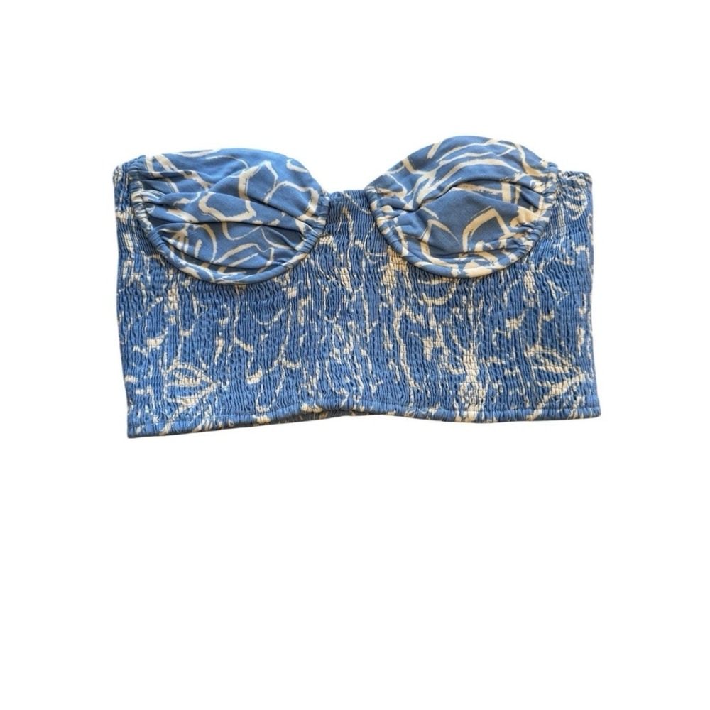 Zara Blue Floral Smocked Bustier Crop Top – Size Medium Corset Boho Streetwear
